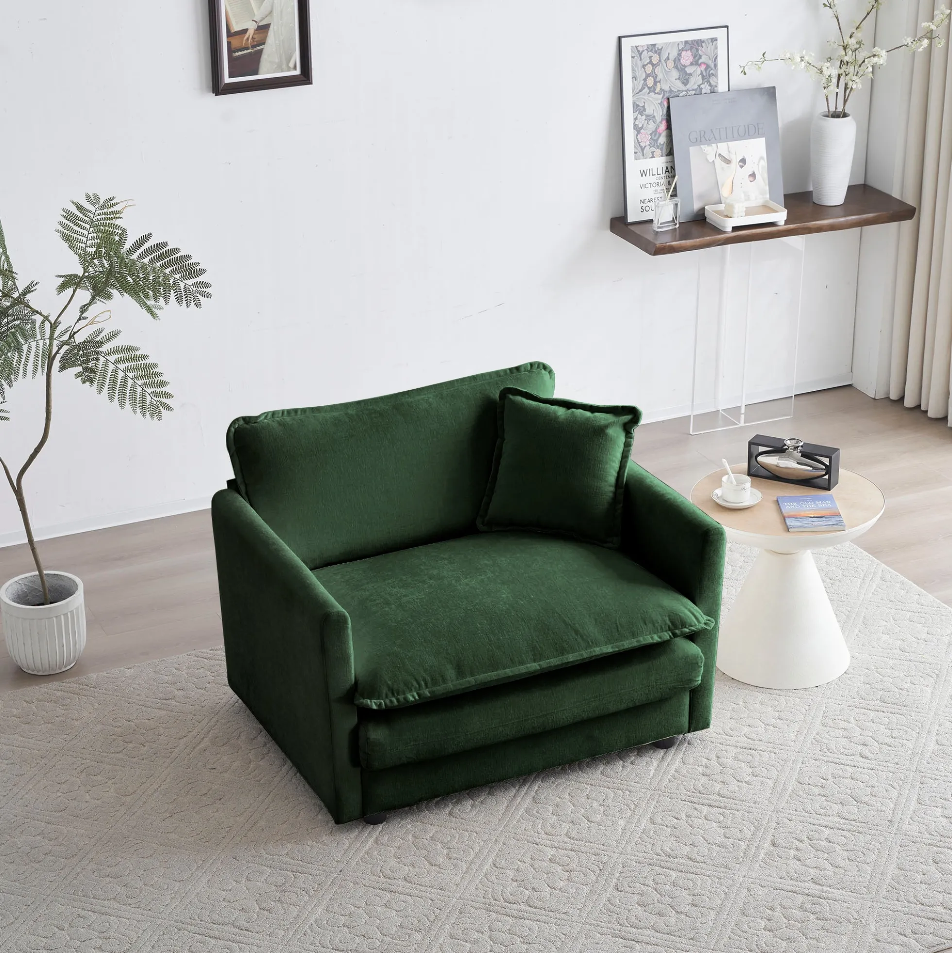 Green Cloud Pillow Top Chenille Upholstered Sofa Chair