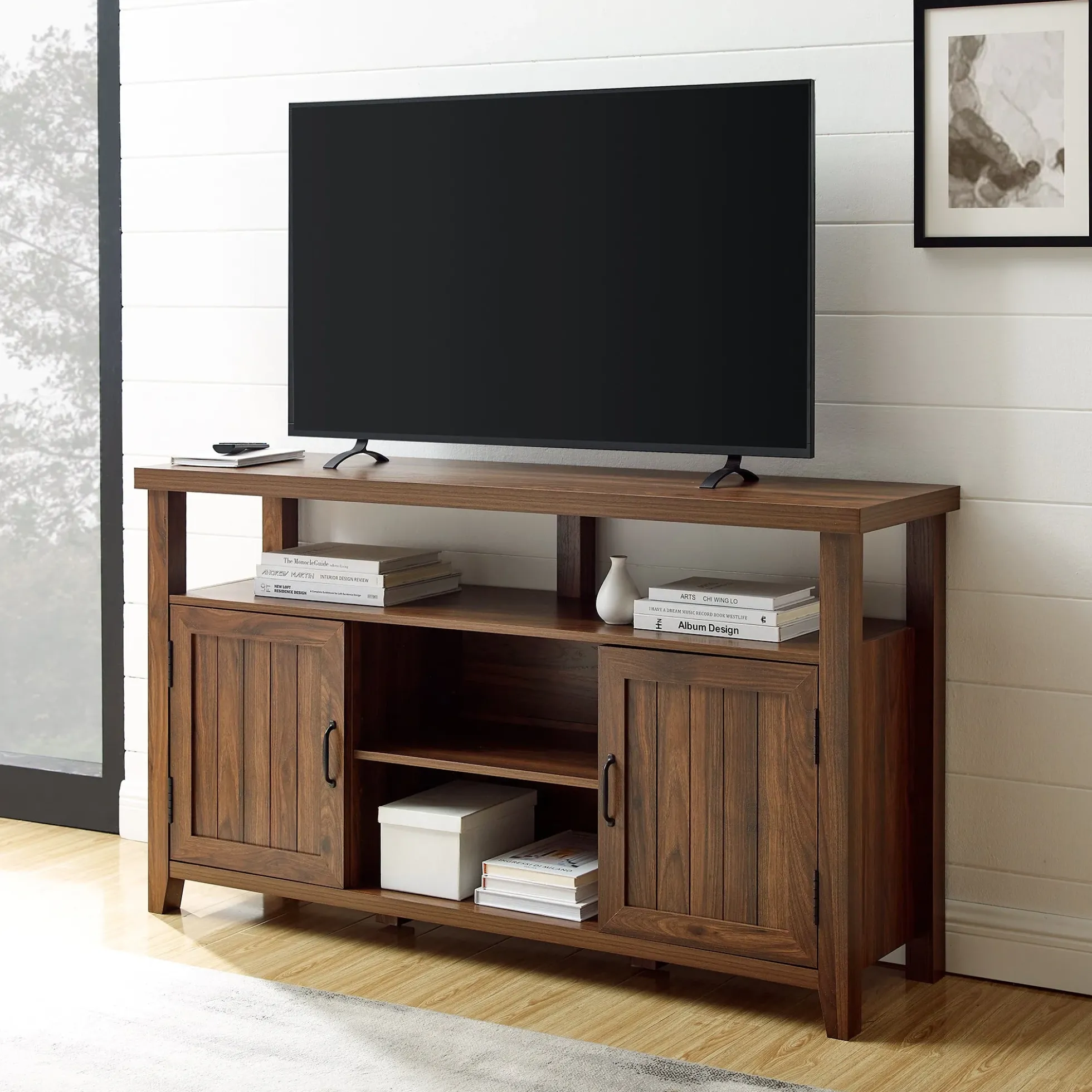 Grooved Door 58" Highboy TV Stand