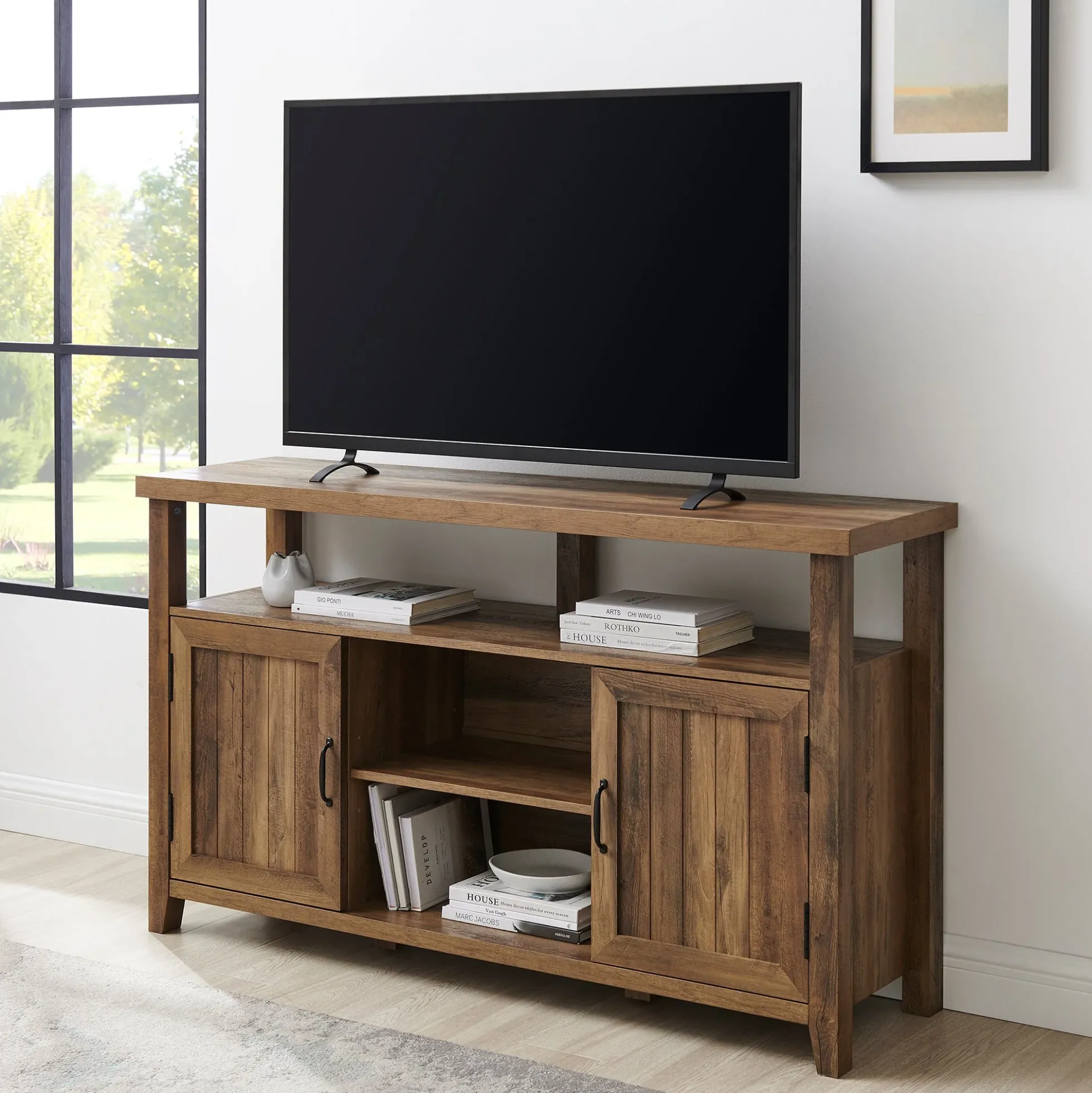 Grooved Door 58" Highboy TV Stand