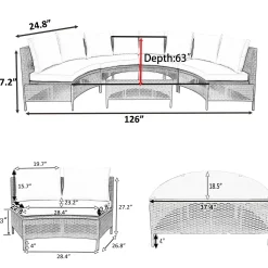 Half-Moon 5 Piece All-Weather Outdoor Patio Wicker Sofa Sectional Set with Table