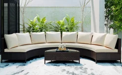 Half-Moon 5 Piece All-Weather Outdoor Patio Wicker Sofa Sectional Set with Table