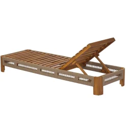 Handwoven Rope Accents Acacia Wood Outdoor Chaise Lounge