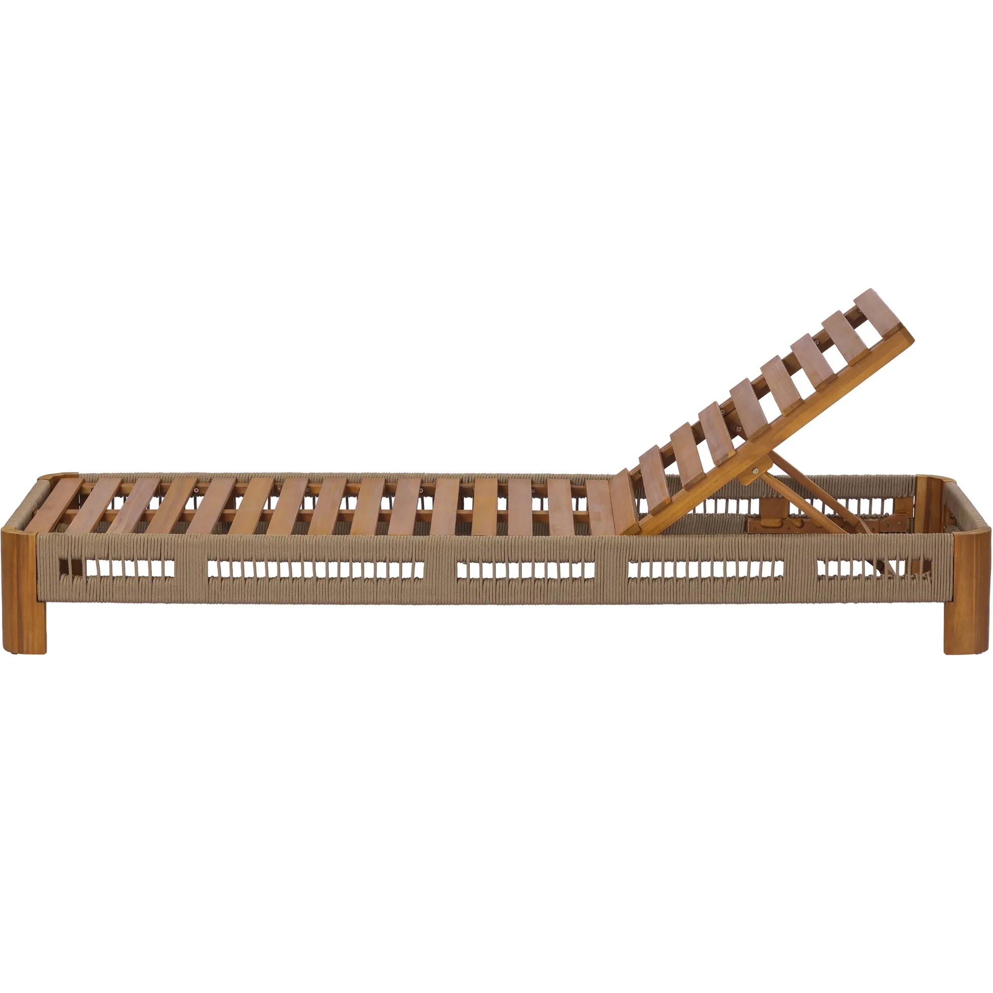 Handwoven Rope Accents Acacia Wood Outdoor Chaise Lounge
