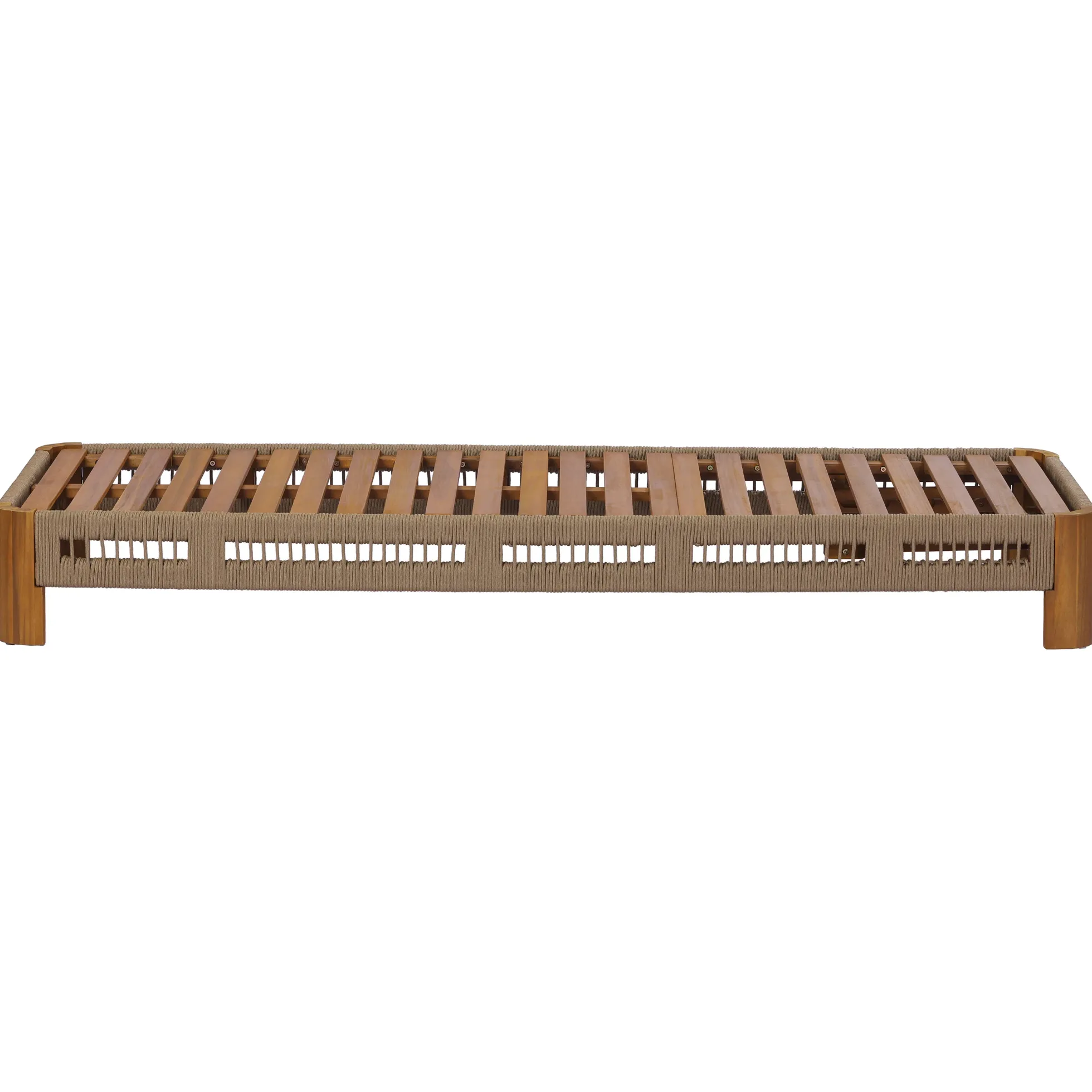 Handwoven Rope Accents Acacia Wood Outdoor Chaise Lounge