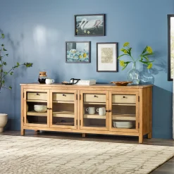 Harlow Modern Easy Assembly Glass Door 70” Sideboard TV Stand