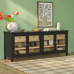 Harlow Modern Easy Assembly Glass Door 70” Sideboard TV Stand