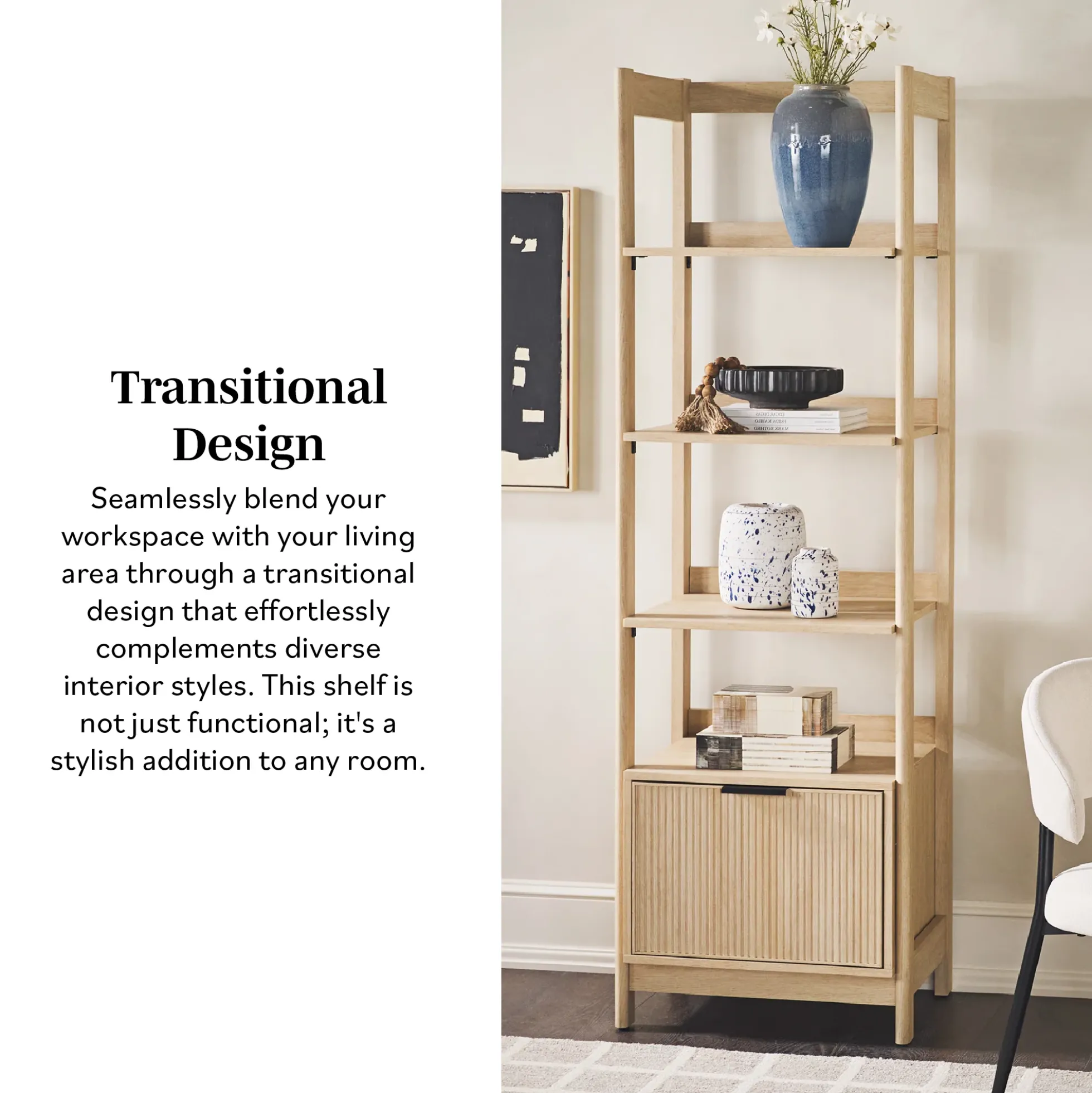 Holmes Modern Scandinavian Reeded Bookshelf