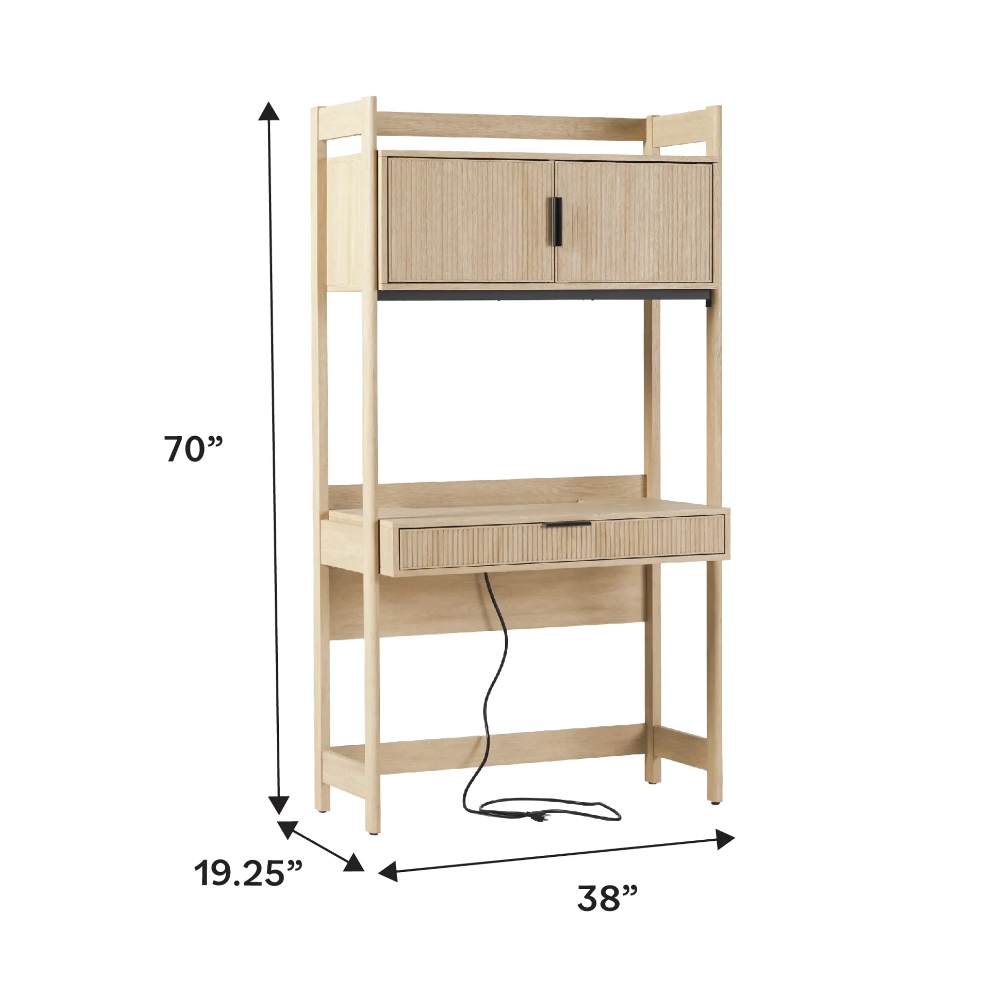Holmes Modern Scandinavian Reeded Writing Storage Desk with USB