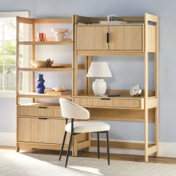 Holmes Modern Scandinavian Reeded Writing Storage Desk with USB