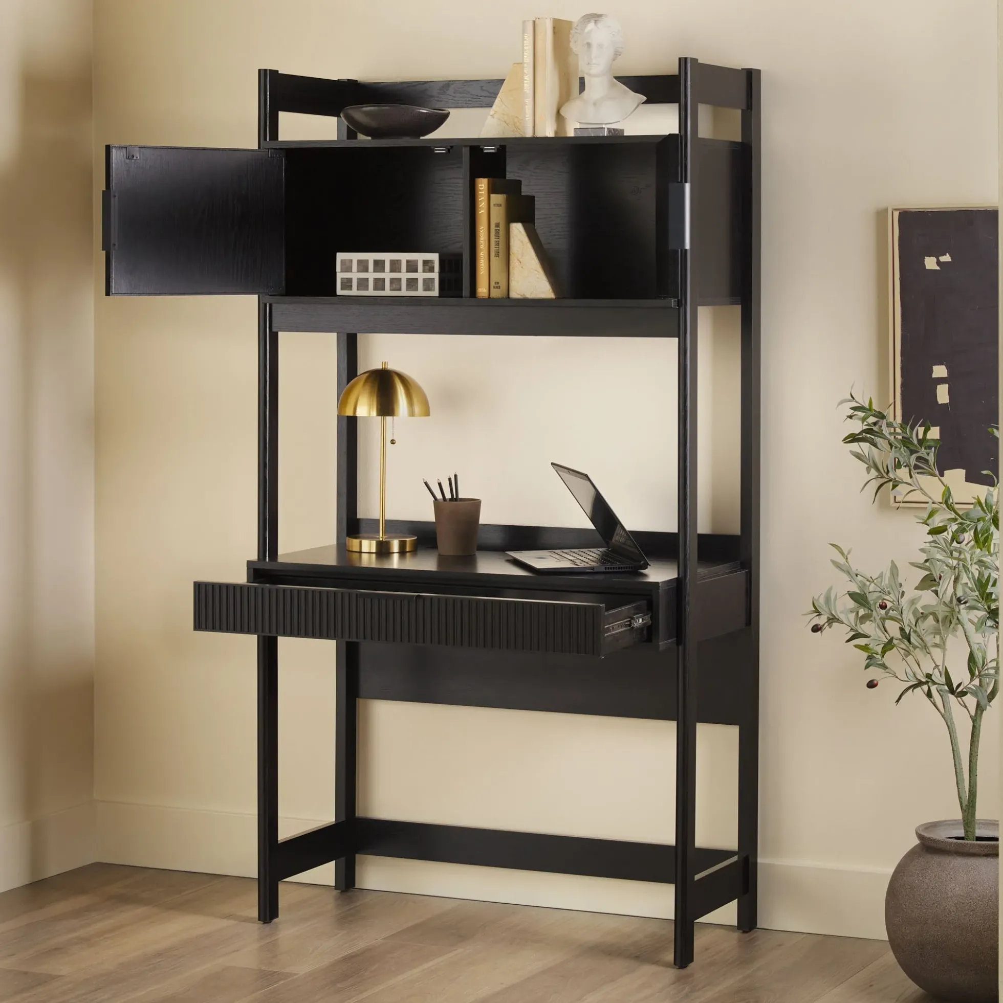 Holmes Modern Scandinavian Reeded Writing Storage Desk with USB