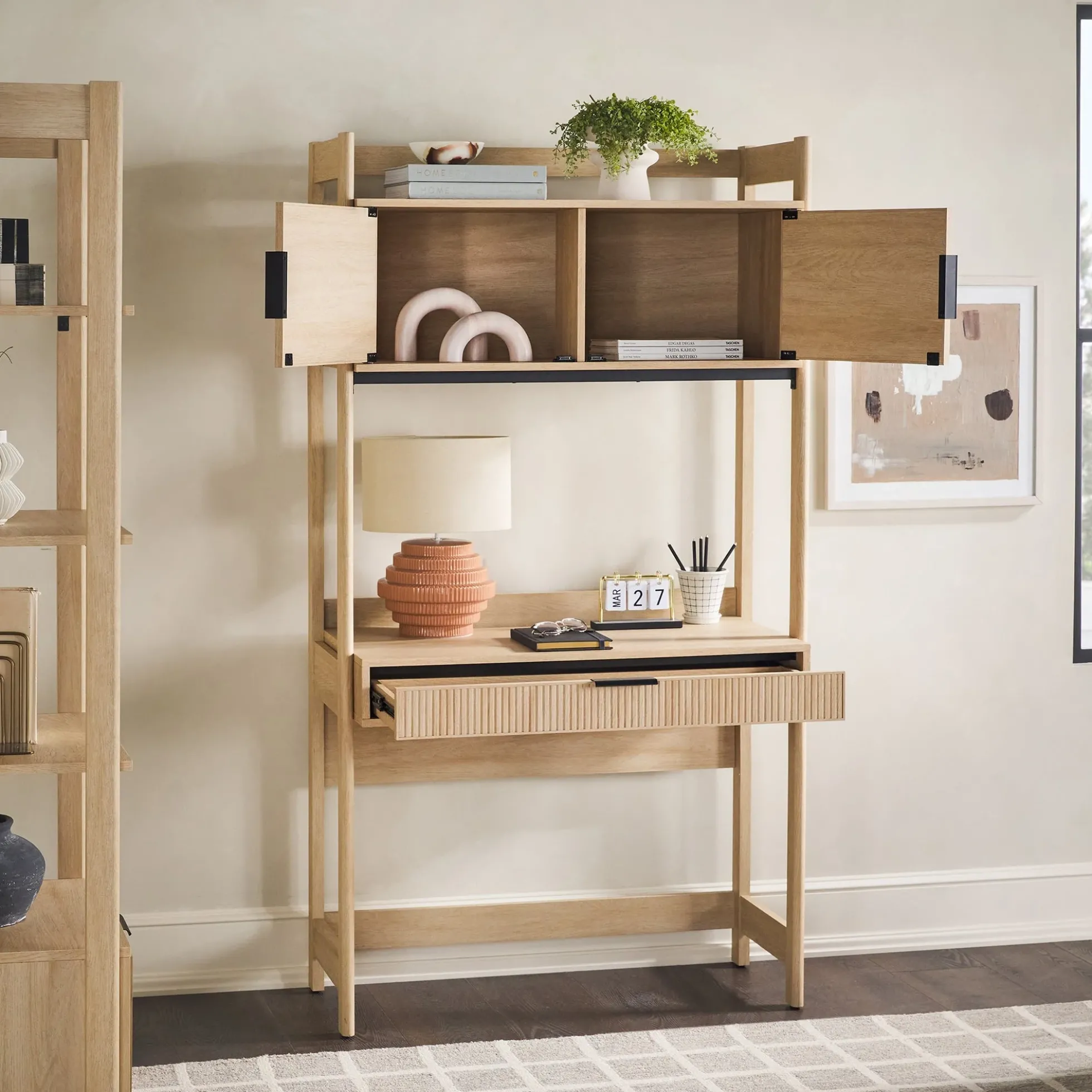 Holmes Modern Scandinavian Reeded Writing Storage Desk with USB
