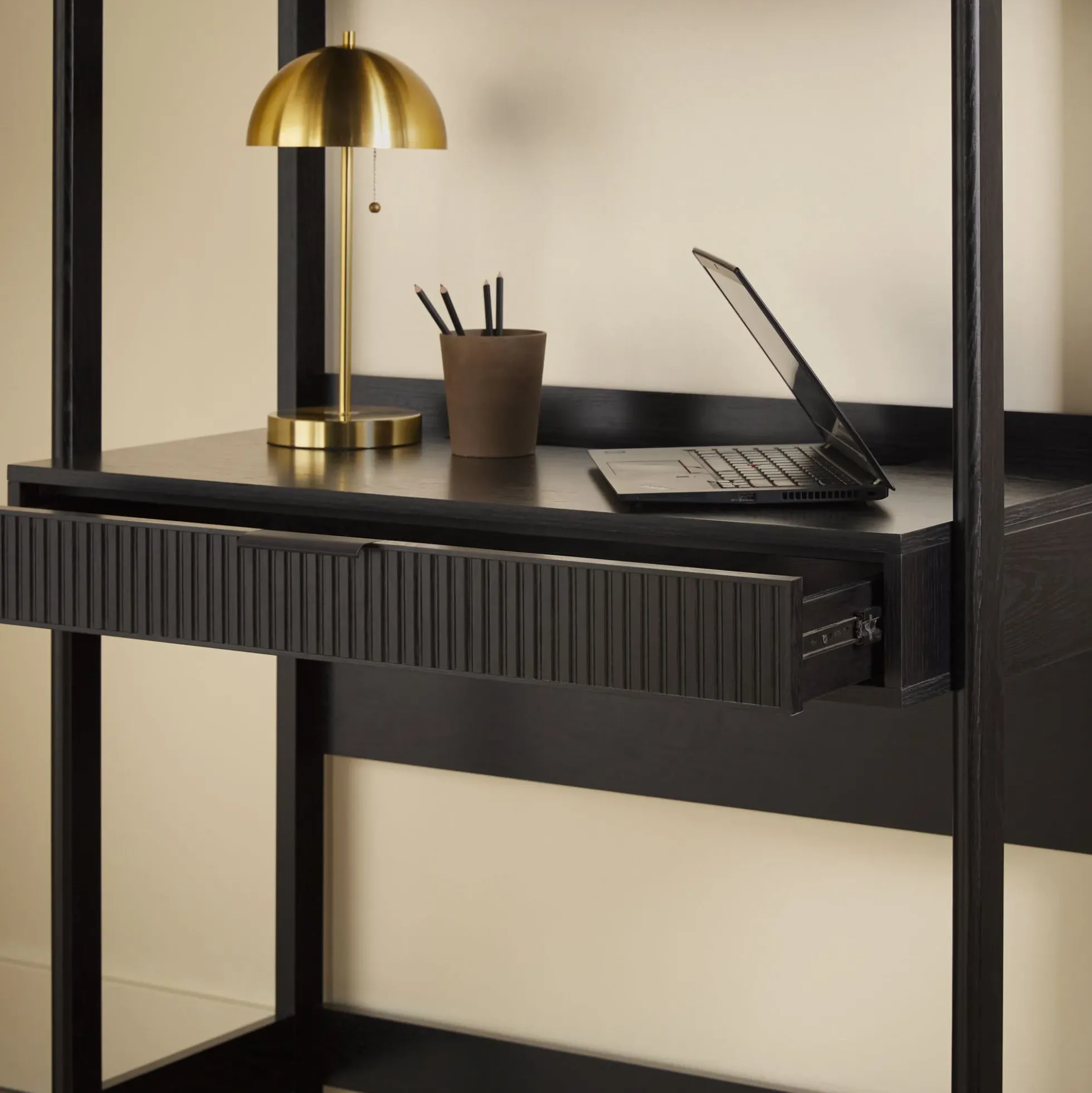 Holmes Modern Scandinavian Reeded Writing Storage Desk with USB
