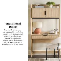 Holmes Modern Scandinavian Reeded Writing Storage Desk with USB