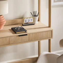Holmes Modern Scandinavian Reeded Writing Storage Desk with USB