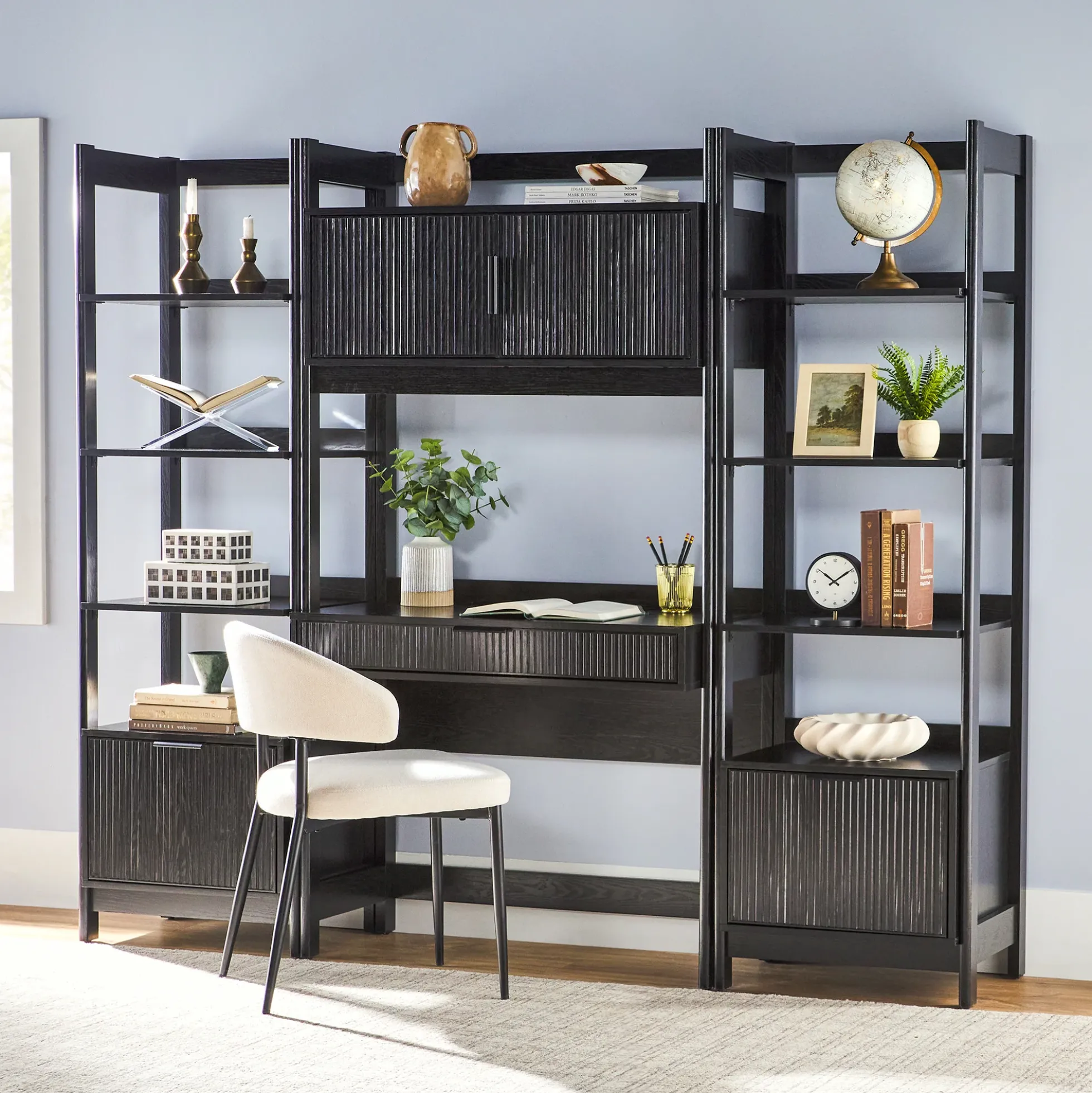 Holmes Modern Scandinavian Reeded Writing Storage Desk with USB