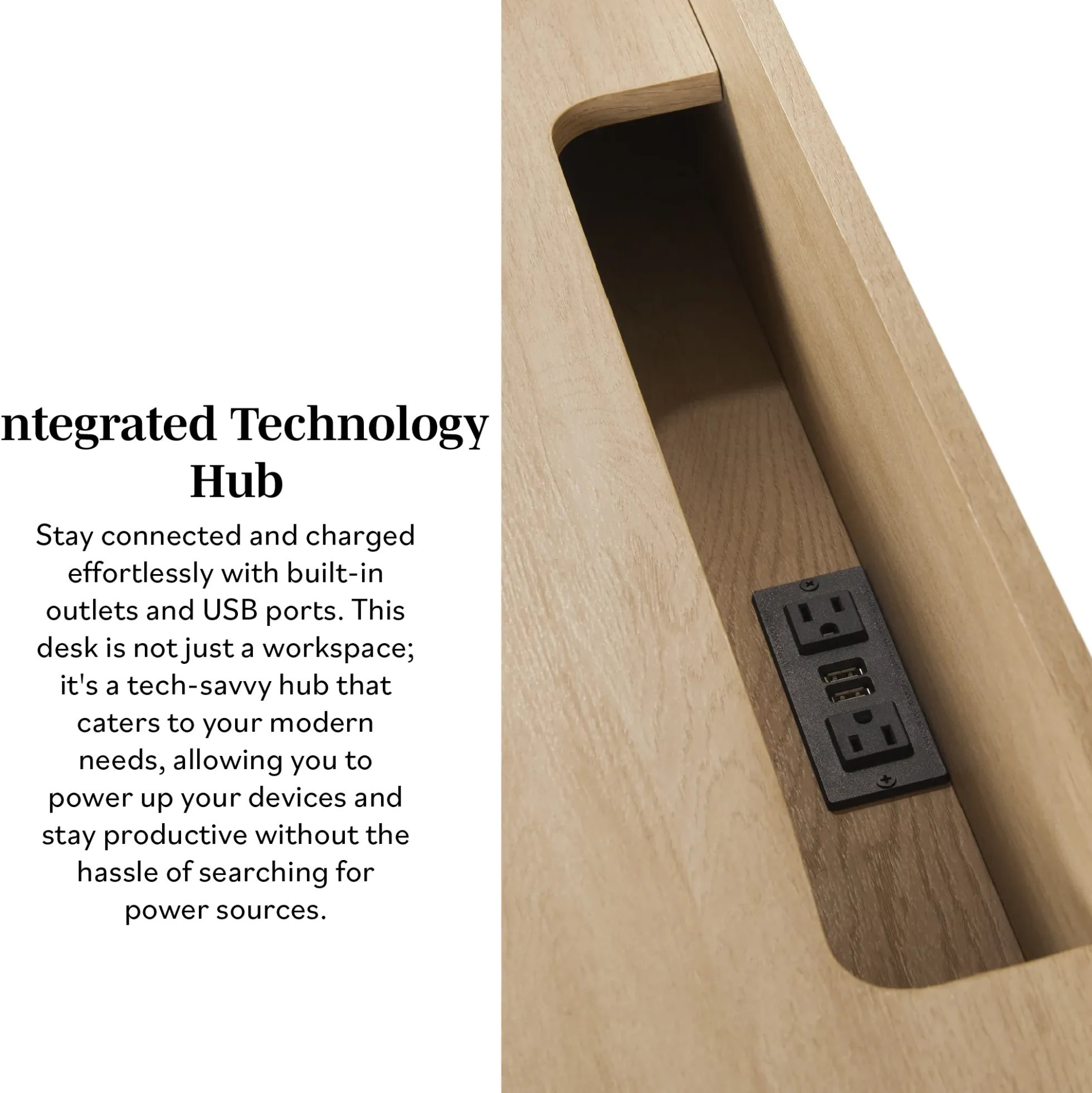 Holmes Modern Scandinavian Reeded Writing Storage Desk with USB
