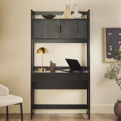 Holmes Modern Scandinavian Reeded Writing Storage Desk with USB