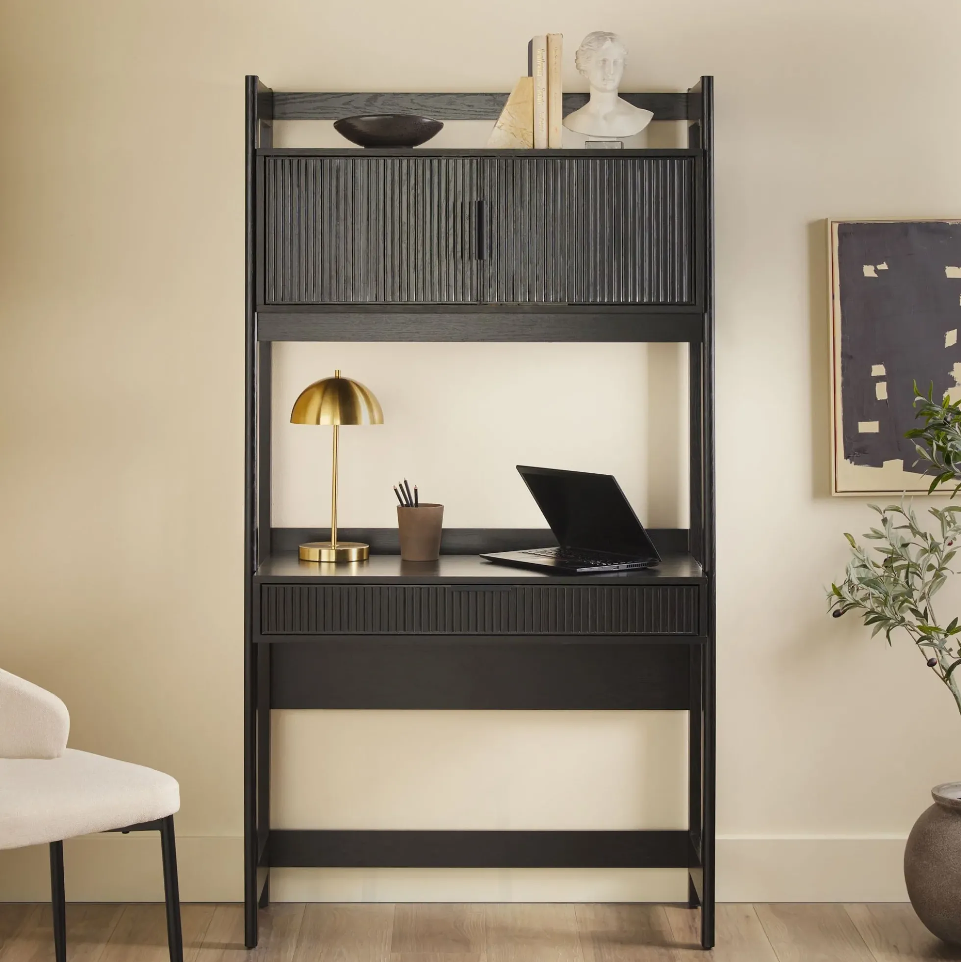 Holmes Modern Scandinavian Reeded Writing Storage Desk with USB