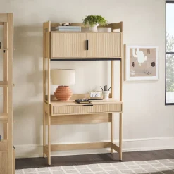 Holmes Modern Scandinavian Reeded Writing Storage Desk with USB