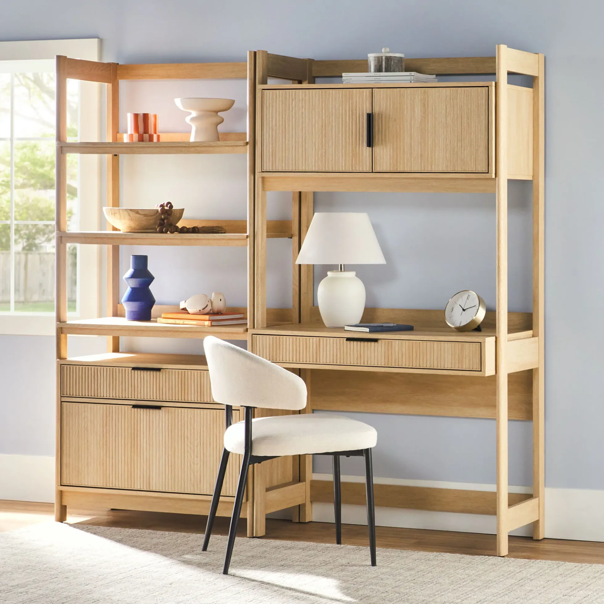 Holmes Modern Scandinavian Reeded Wide Bookshelf