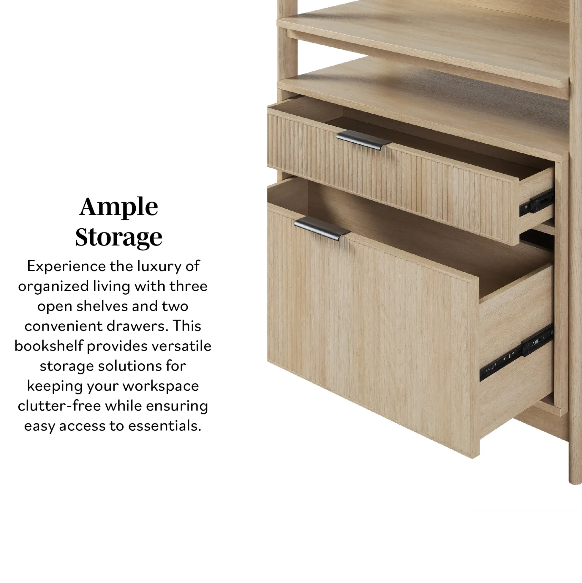 Holmes Modern Scandinavian Reeded Wide Bookshelf