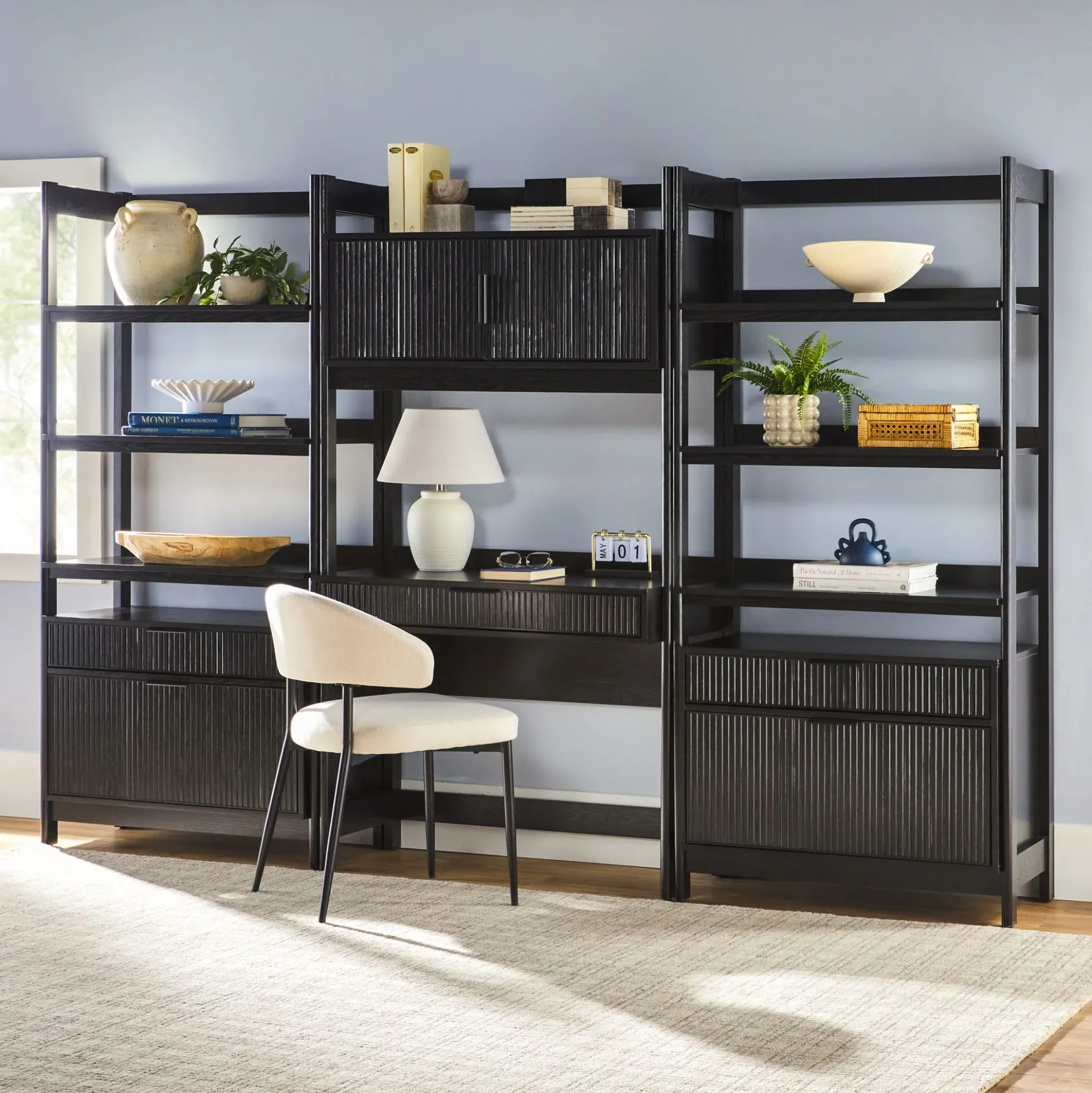 Holmes Modern Scandinavian Reeded Wide Bookshelf