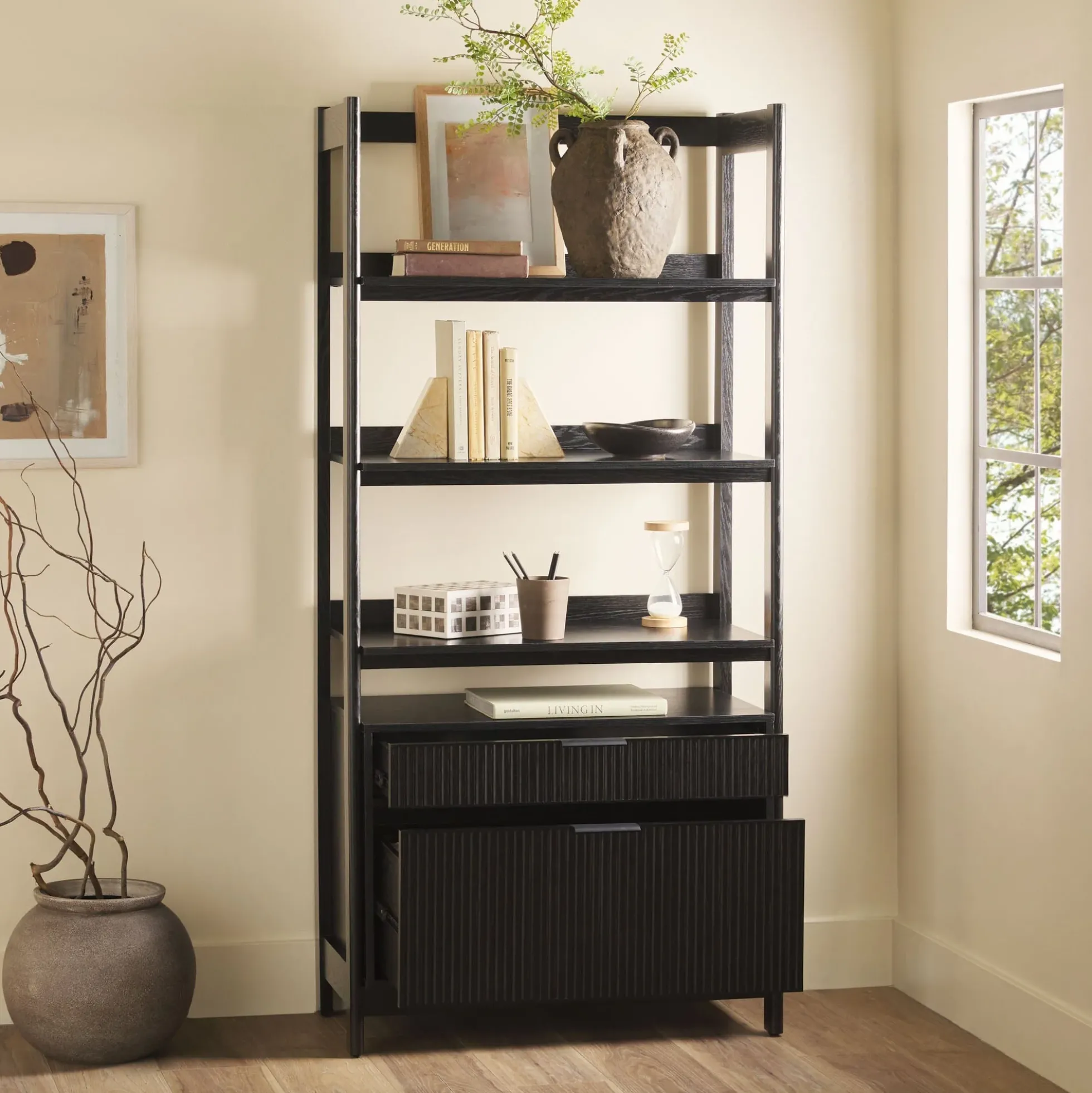 Holmes Modern Scandinavian Reeded Wide Bookshelf