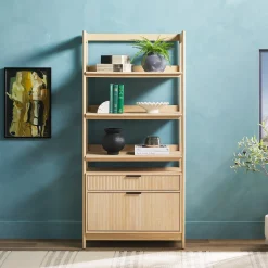 Holmes Modern Scandinavian Reeded Wide Bookshelf
