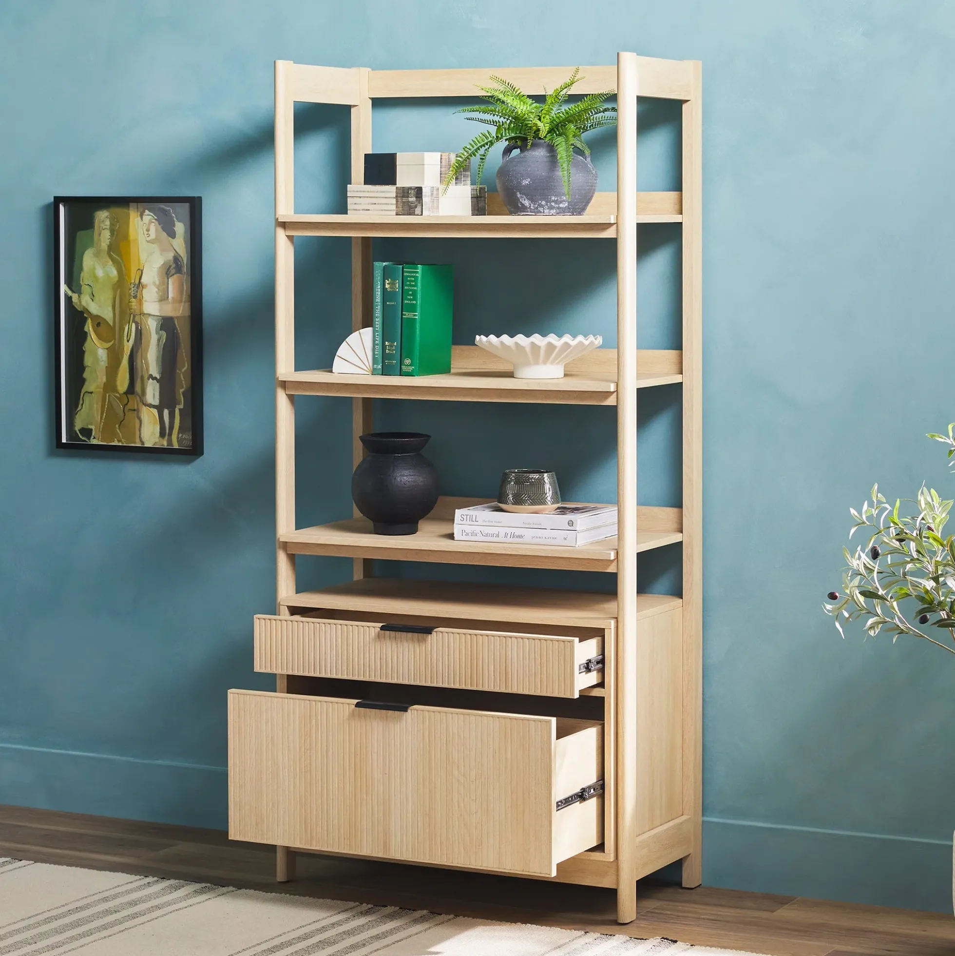 Holmes Modern Scandinavian Reeded Wide Bookshelf