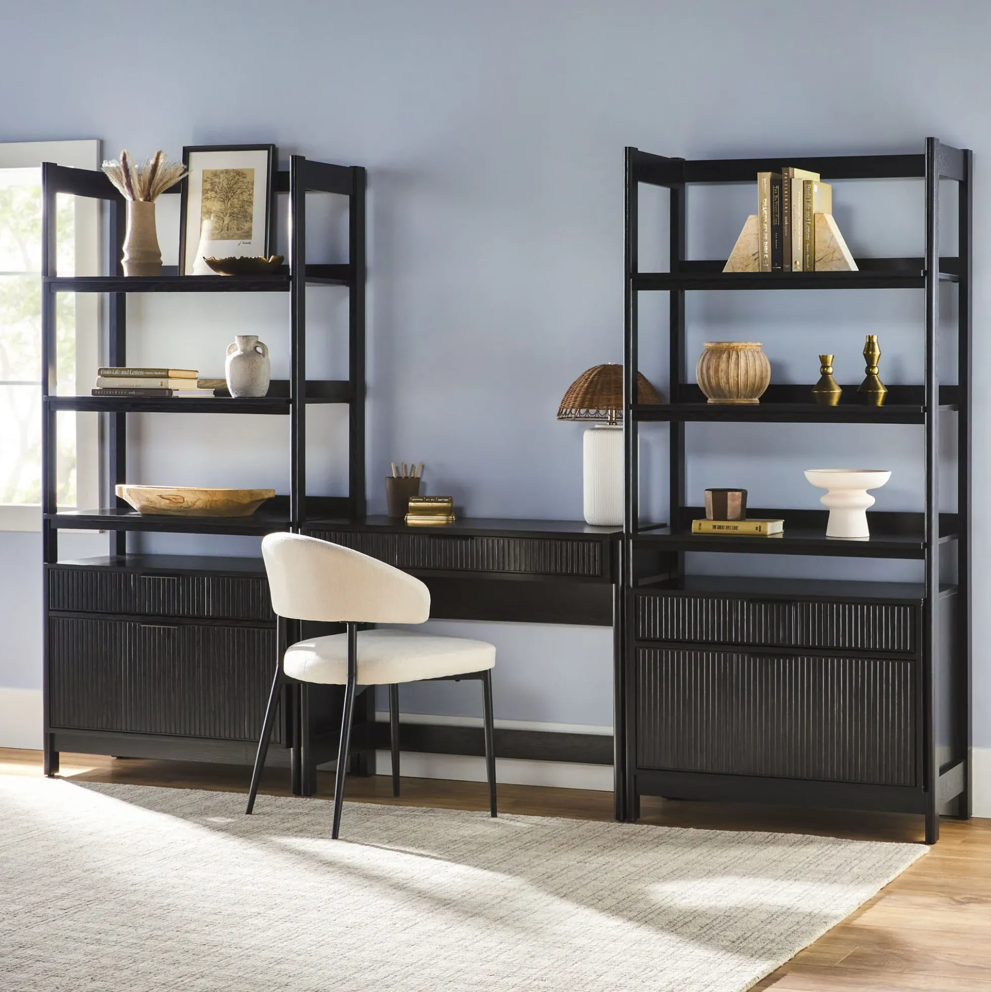 Holmes Modern Scandinavian Reeded Wide Bookshelf