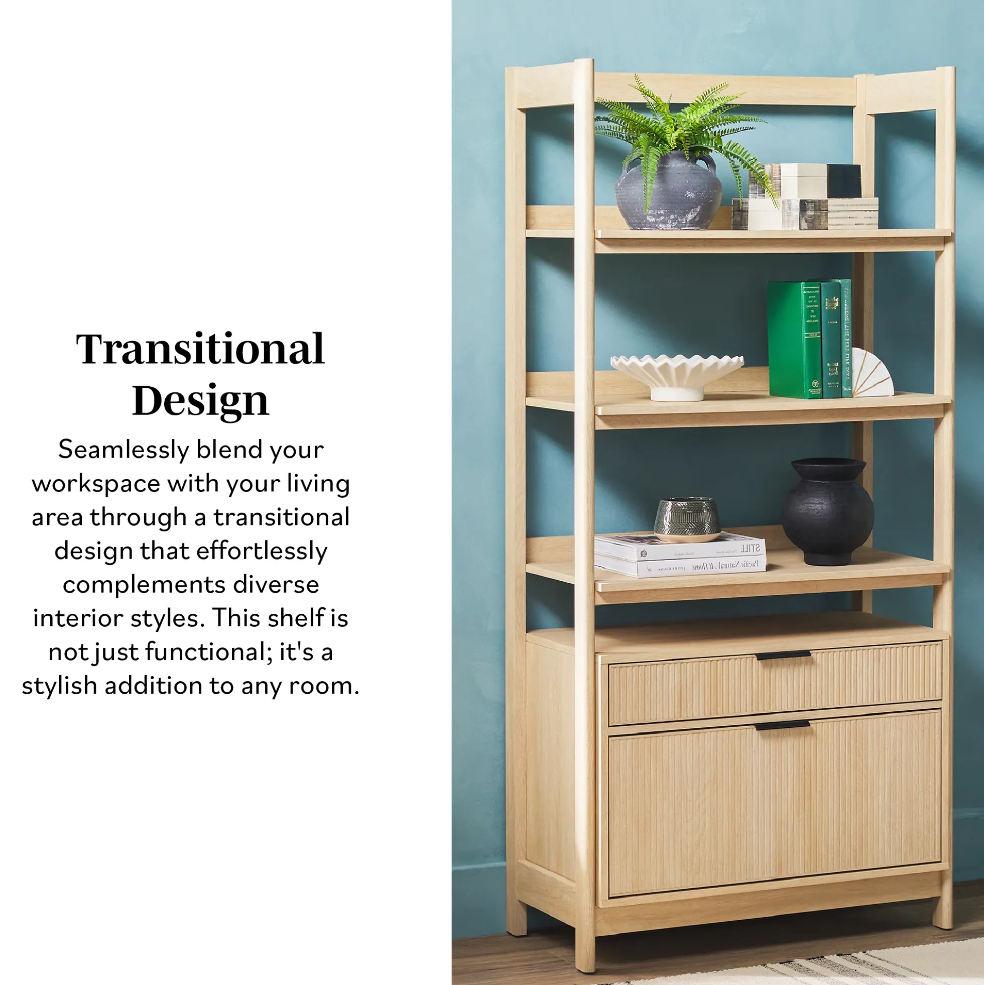 Holmes Modern Scandinavian Reeded Wide Bookshelf