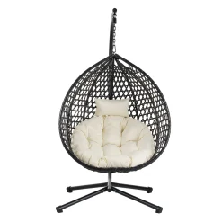 Indoor/Outdoor Rattan Hanging Egg Hammock Chair with Stand & Cushion