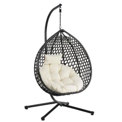 Indoor/Outdoor Rattan Hanging Egg Hammock Chair with Stand & Cushion