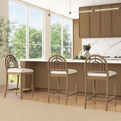 Leon 27' Arched Back Wood & Upholstered Counter Stool, Set of 2