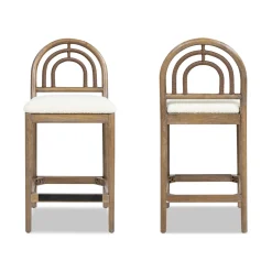 Leon 27' Arched Back Wood & Upholstered Counter Stool, Set of 2