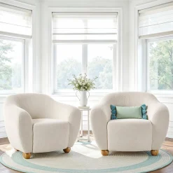 Linley Contemporary Bouclé Upholstered Small Accent Chairs, Set of 2