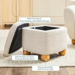 Linley Contemporary Boucle Easy Assembly Upholstered Small Storage Ottoman