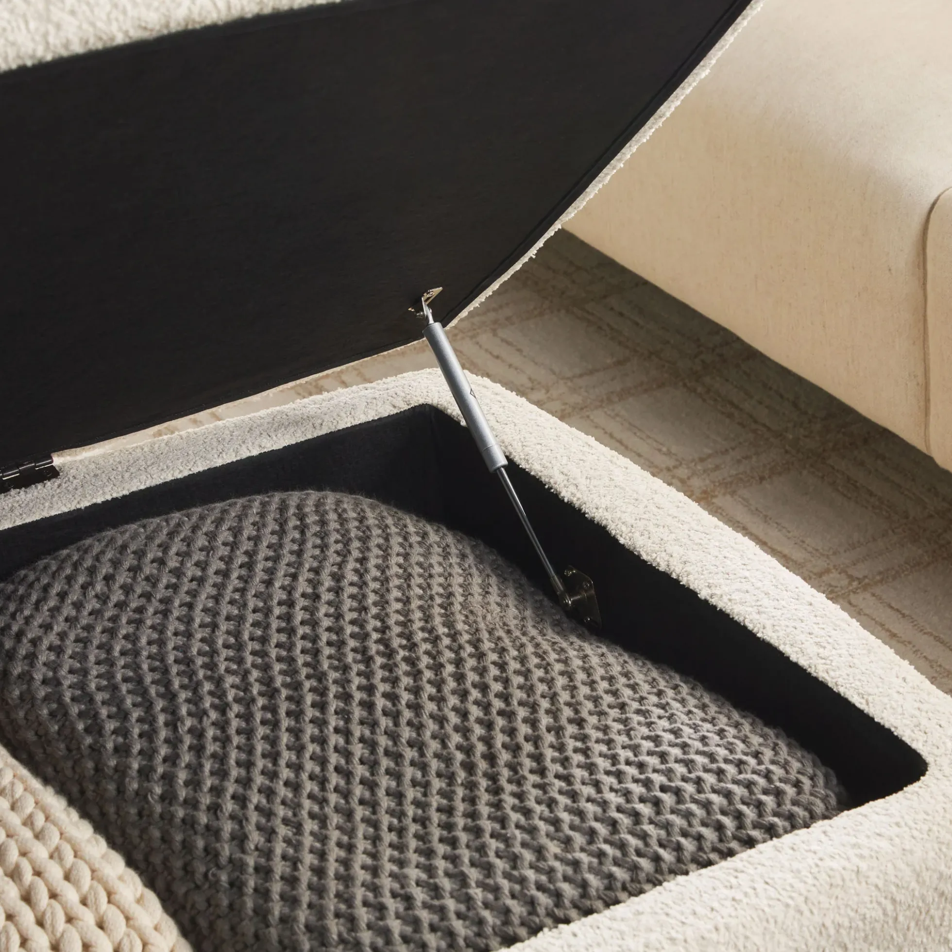 Linley Contemporary Boucle Easy Assembly Upholstered Large Storage Ottoman
