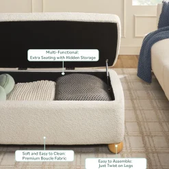 Linley Contemporary Boucle Easy Assembly Upholstered Large Storage Ottoman