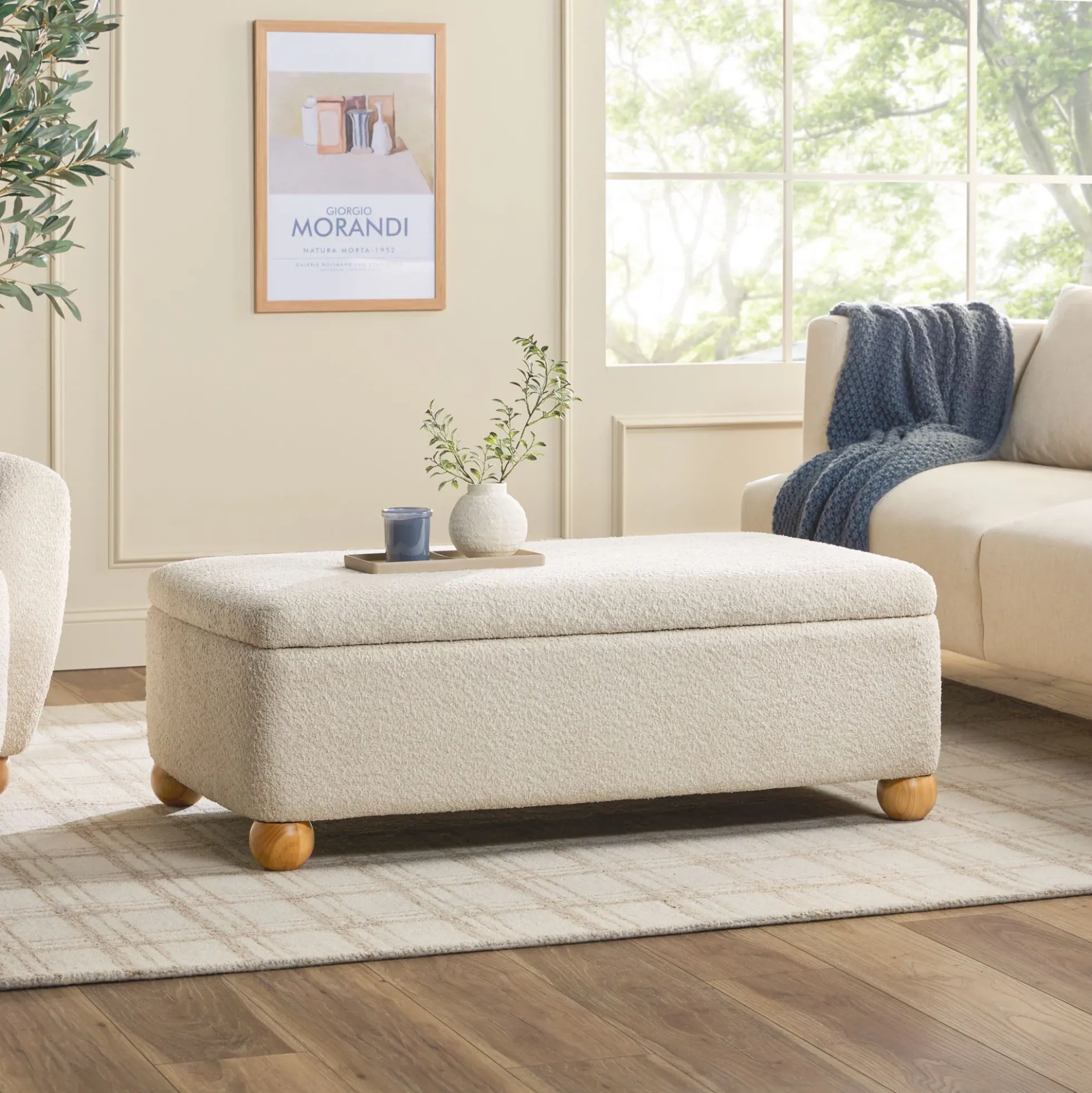 Linley Contemporary Boucle Easy Assembly Upholstered Large Storage Ottoman