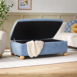 Linley Contemporary Boucle Easy Assembly Upholstered Large Storage Ottoman