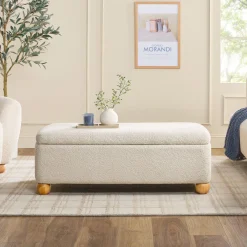 Linley Contemporary Boucle Easy Assembly Upholstered Large Storage Ottoman