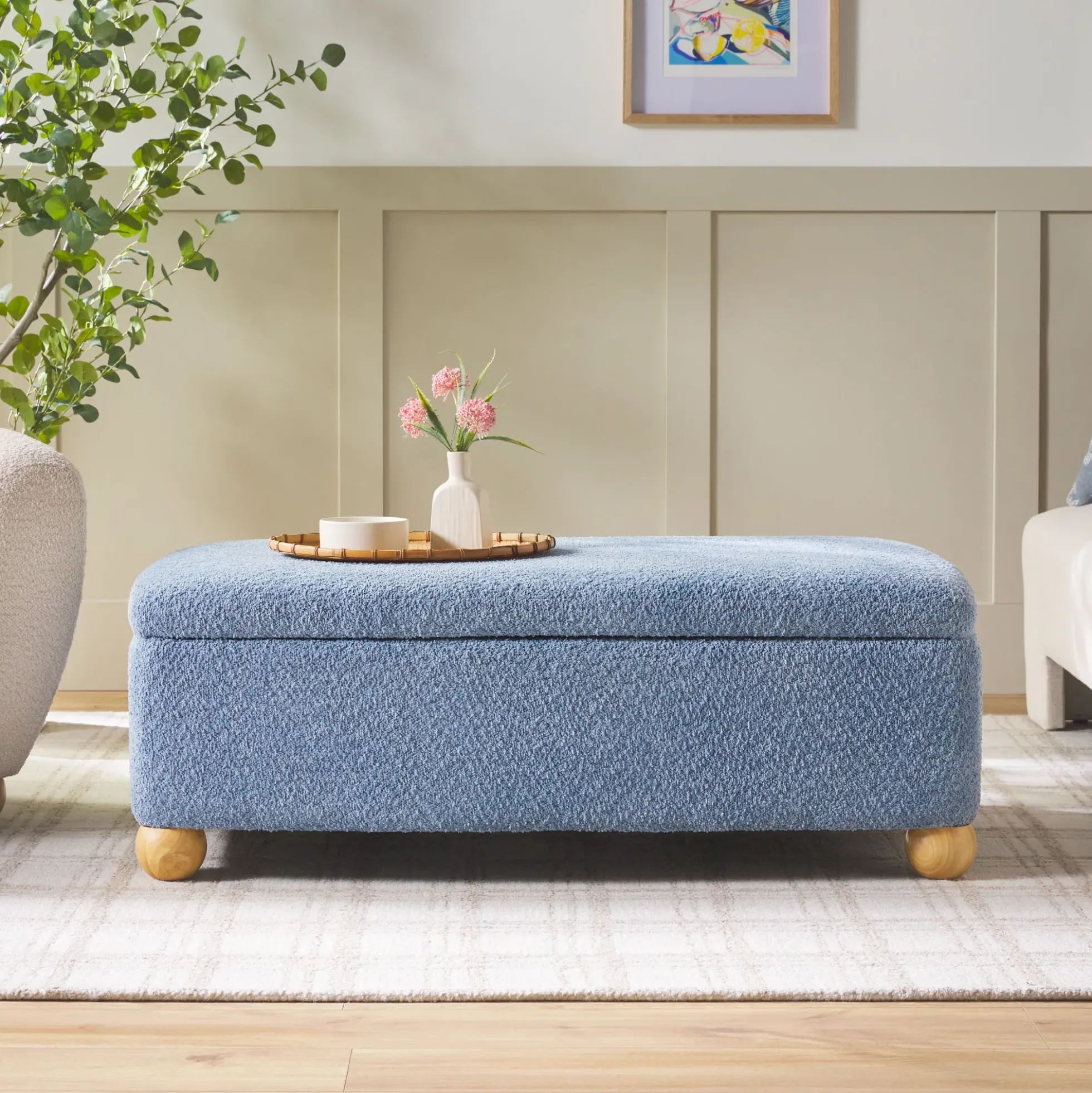 Linley Contemporary Boucle Easy Assembly Upholstered Large Storage Ottoman