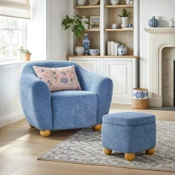 Linley Contemporary Bouclé Upholstered Accent Chair with Ottoman Set