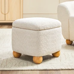 Linley Contemporary Bouclé Upholstered Accent Chair with Ottoman Set