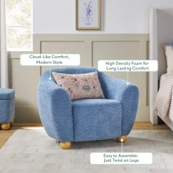 Linley Contemporary Bouclé Upholstered Accent Chair with Ottoman Set