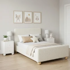 Linley Modern Upholstered Boucle Twin Bed Frame with Round Feet