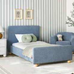 Linley Modern Upholstered Boucle Twin Bed Frame with Round Feet