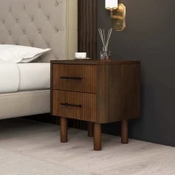 Logan Mid Century Modern Reeded Nightstand with 2 Drawers