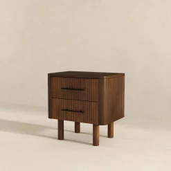 Logan Mid Century Modern Reeded Nightstand with 2 Drawers